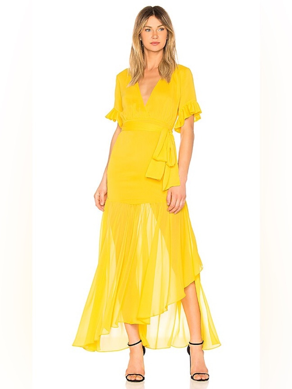 Privacy Please Sunny Yellow High-Low Wrap Maxi Dress